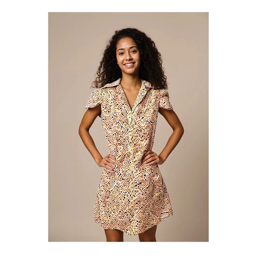 Vintage - 1970’s Handmade Cream Cotton Floral Day Dress